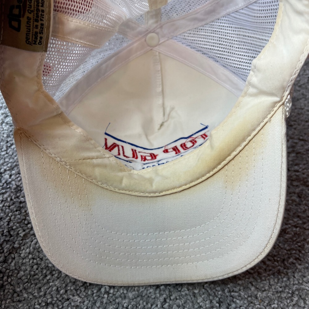 vtg Top Gun trucker hat mens Cream Mesh Adjustable cap snapback 90s 80s - Picture 8 of 9